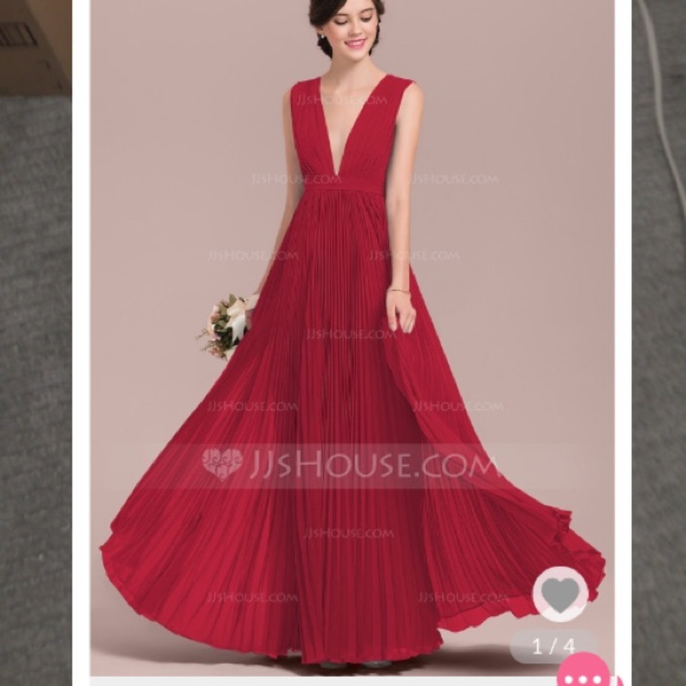 Stunning Burgundy V-Neck Floor Length Pleat Dress